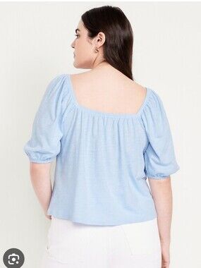Old Navy Pale Blue Square-Neck Puff Sleeve Blouse